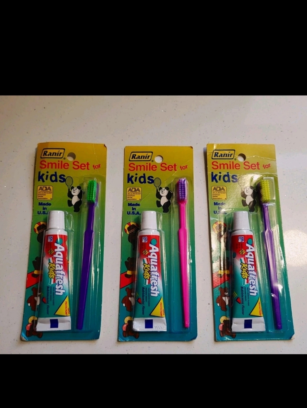 Vintage 1990s Ranir Smile Set for Kids Aquafresh NOS Dental Kit Lot of 3 Rare